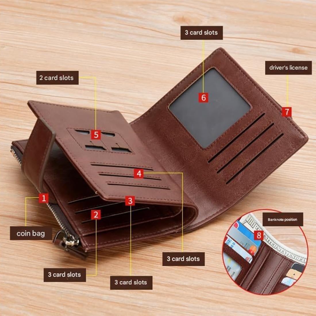 Cartera con Bloqueo RFID, Billetera Plegable para Hombre, Billetera De Cuero con 14 Ranuras para Tarjetas, Billetera Multifuncional Liviana, Billetera De Viaje (Khaki)