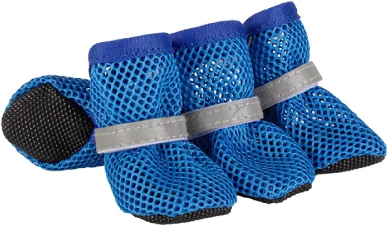 4pcs Dog Shoes Non-Slip Breathable Wear-Resistant Dog Boots Suitable for Small Medium Sized Pets Puppy Protective Footwear.(Net Shoes-Blue-1,Large)