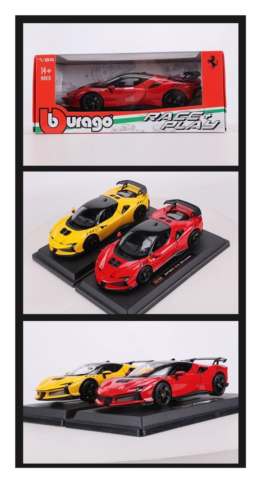 Metallo Scala Replica Ornamenti Per Auto Modello Pressofuso In Metallo Con Apertura Portiera Scala 1 24 Gialla Per Ferrari SF90XX Hobby Veicoli Giochi Set(Yellow)
