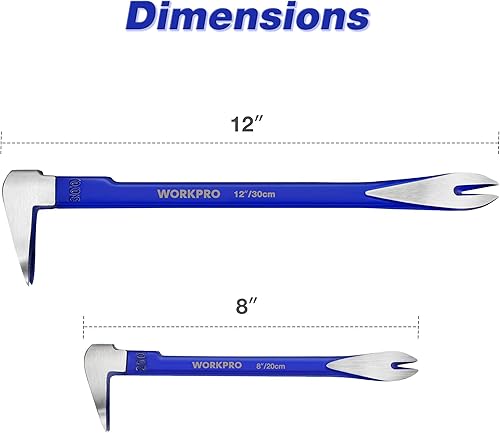 Miniatura 6 de WORKPRO Juego de 2 extractores de uñas, barra de palanca de 12 pulgadas, mini palanca de 8 pulgadas, removedor de uñas de patas de gatos, barra de