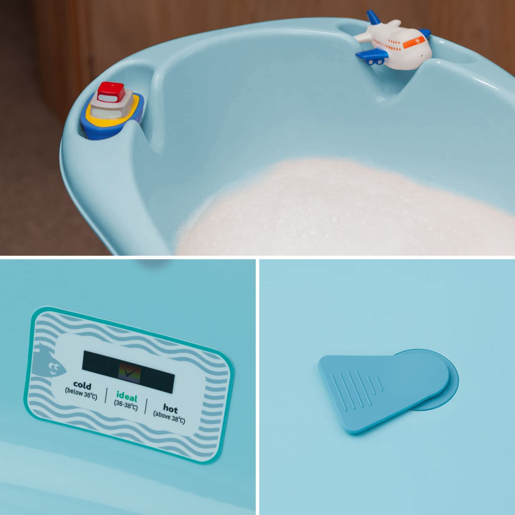 BABYLON Shuttle Bath Baignoire Bébé+Thermomètre+Bouchons, 0-18 mois, Bleu