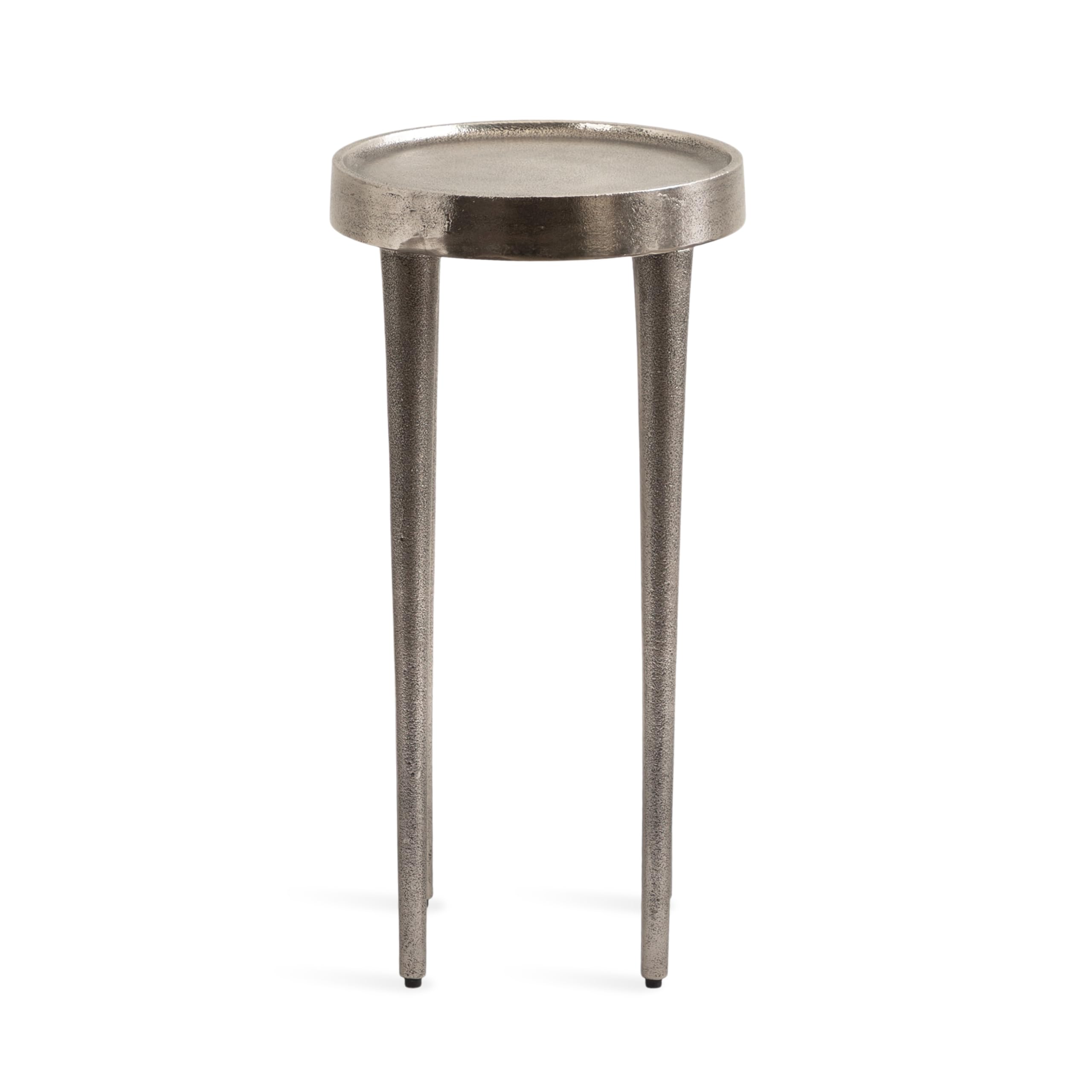 Kate and Laurel Rava Modern Metal Round Drink Table, 10 x 10 x 21, Antique Nickel, Cast Aluminum Accent Table for Use as Indoor Plant Stand or Living Room Decor Piece