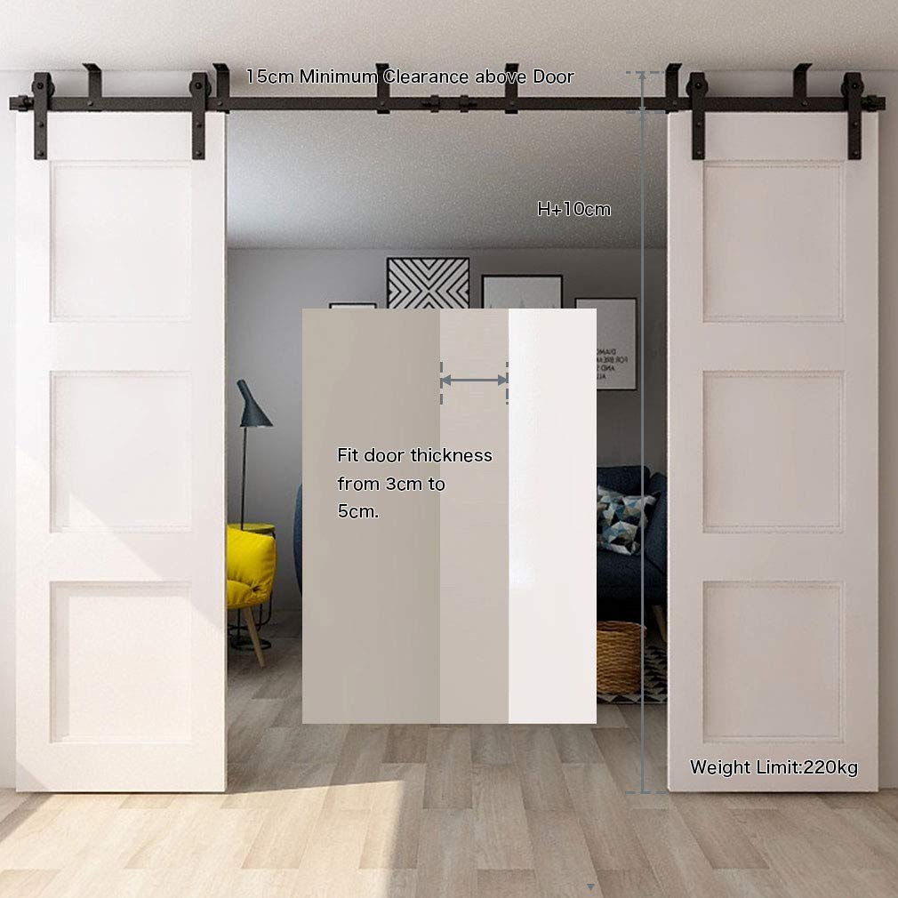 WOLFBIRD 6.6FT/200CM Kit ferramenta per porta scorrevole a soffitto, con staffa a L, sistema di porte robusto e silenzioso, a forma di J nera