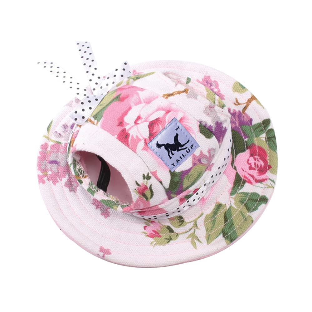 YZOTEK Small Dog Princess Cap - Pet Outdoor Sports Sun Protection Hat, Summer Doggie Cat Leisure Sunblock Visor, Puppy Casual Oxford Fabric Canvas Outfit with Ear Holes and Adjustable Neck Strap
