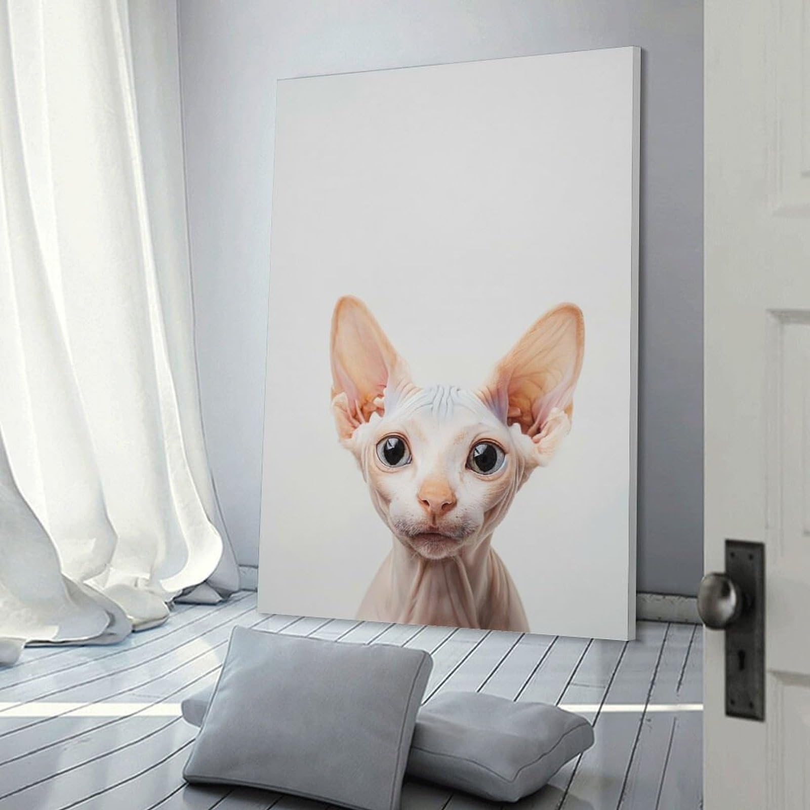 Junmoney Cute Baby Sphynx Cat Room Decor Wall Art 24x36inch(60x90cm), for Bedroom Decor, Cosy Corners Or Studios, A Warm Accent for Relaxed Interiors