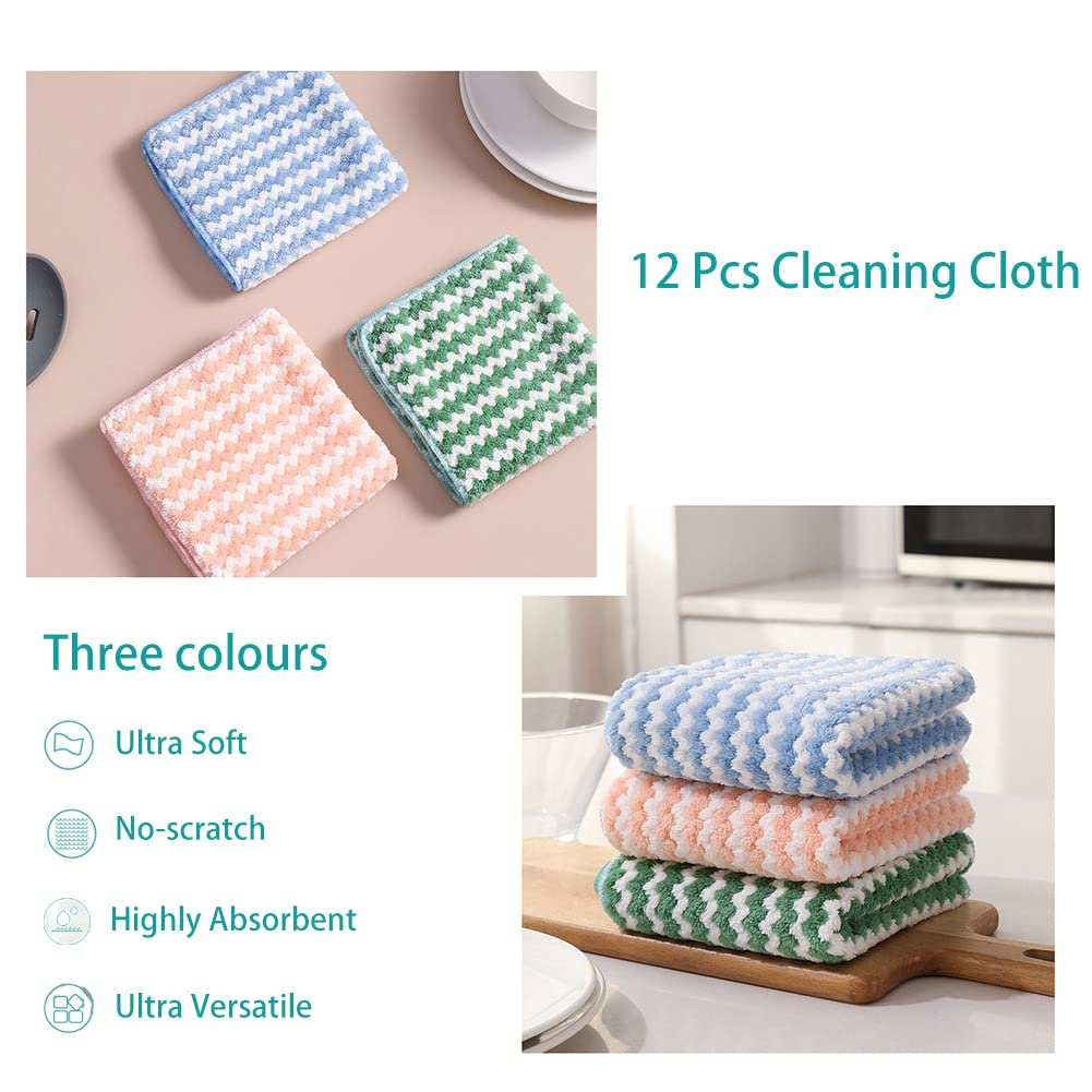 Microfiber reinigingsdoek, 12 stuks microvezel reinigingsdoek, super absorberende koraalfleece doek microvezel vaatdoeken, wasdoeken set voor keuken thuis auto schoonmaken gebruik (29 x 29 cm