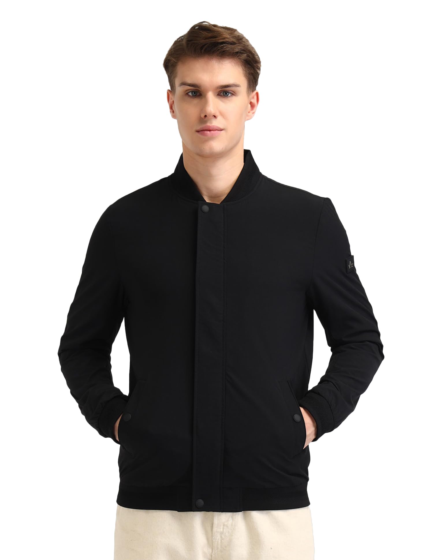 arrow Men's Black Solid Collar Neck Long Sleeve Casual Polyester Regular Fit Jacket-picture-14