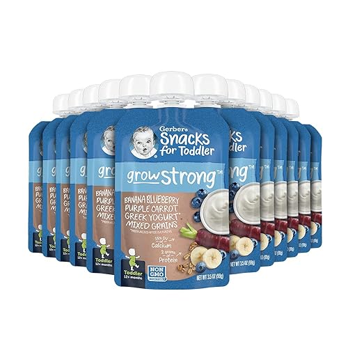 Gerber Bolsas de comida para bebés para niños pequeños de primera calidad crecen fuerte mezcla de yogur y granos de frutas con 007oz de proteína 35