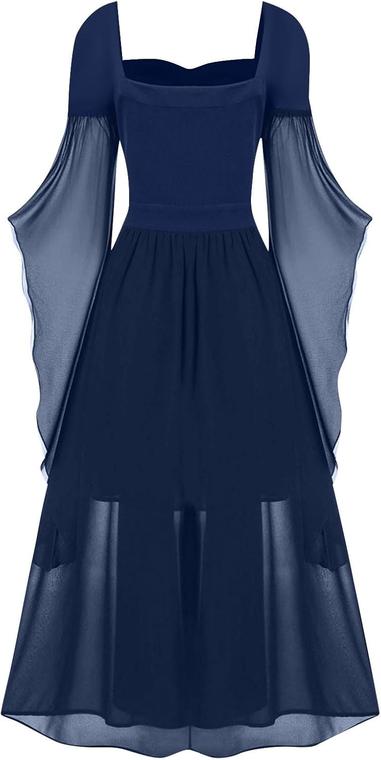 Generic Renaissance Costume Women Medieval Chiffon Dress Victorian Steampunk Dress Corset Gothic Dress Halloween Costumes Blue, Large