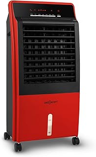 Oneconcept CTR-1 - Raffrescatore Evaporativo, Ventilatore, Umidificatore, Depuratore, 4in1, Ionizzatore, Serbatoio: 8 Litri, Flusso d'Aria: 360 m³/h, 65 W, Portatile, Telecomando, Rosso