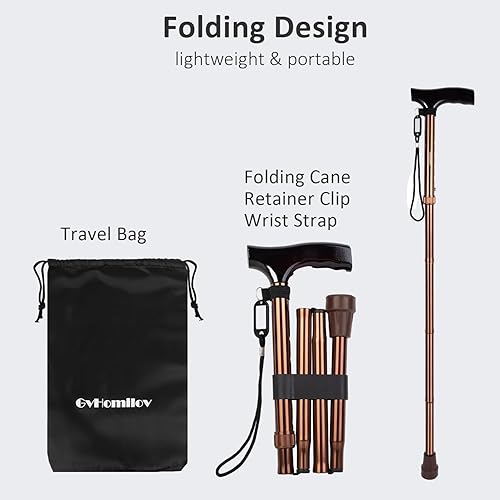 Miniatura 6 de Folding Cane for Men or Women,Foldable Walking Cane with Adjustable Height,Walking Stick with Wrist Strap,T Handle and Anti-Slip Rubber Tip, Ideal