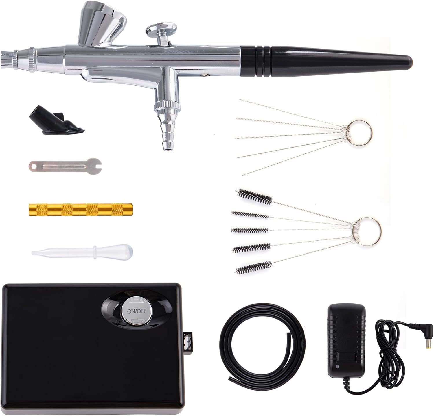 Airbrush Kit with Compressor, 25 PSI, 0.3mm Nozzle, Air brush Gun Set for Nails Art, Cakes, Painting, Cookie, Clothes, Paint, Cleaning Machine(ACK-BT16)