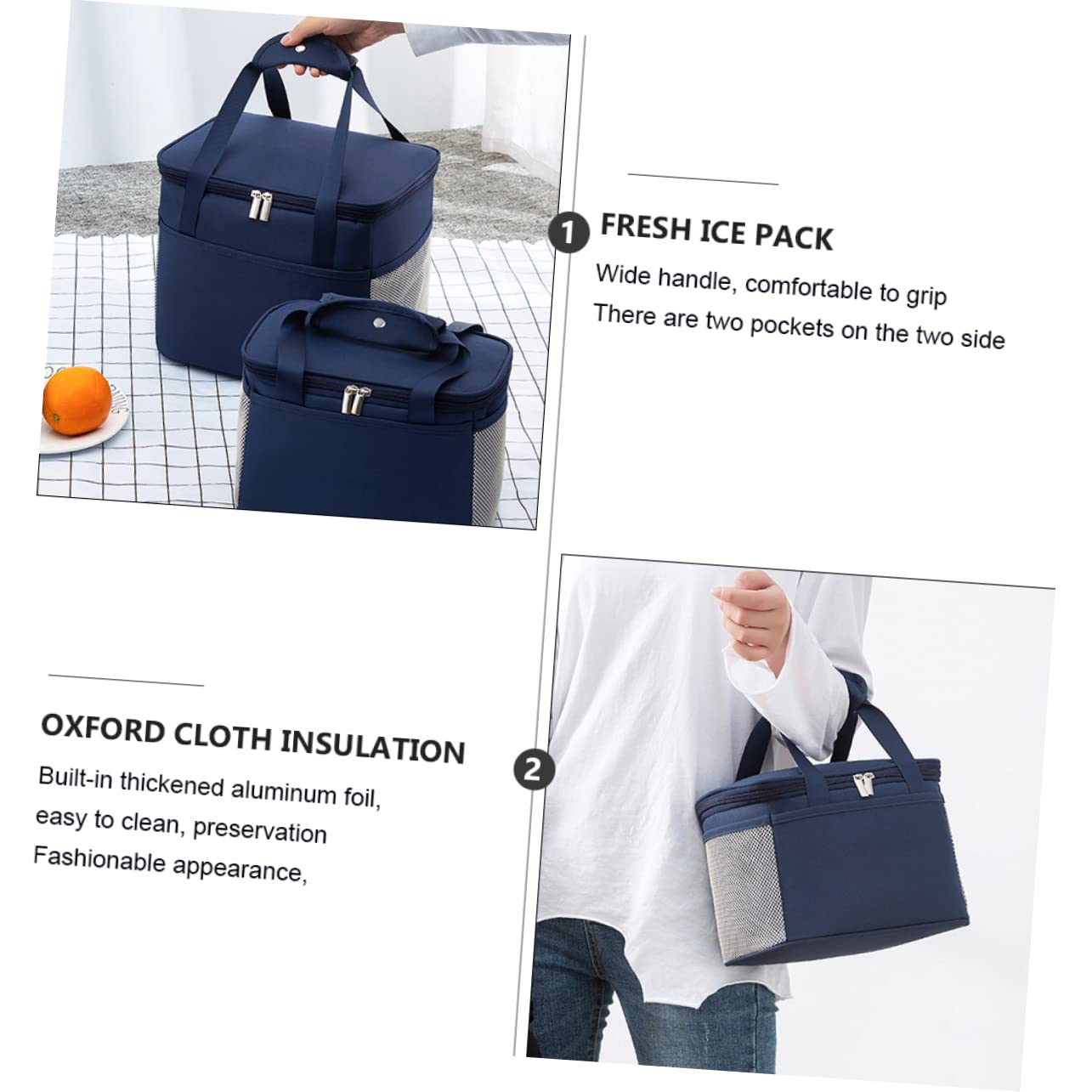 Isolierte Lunchtasche aus Oxford Stoff mit Großem Fassungsvermögen und Bequemem Griff für Schule und Picknick