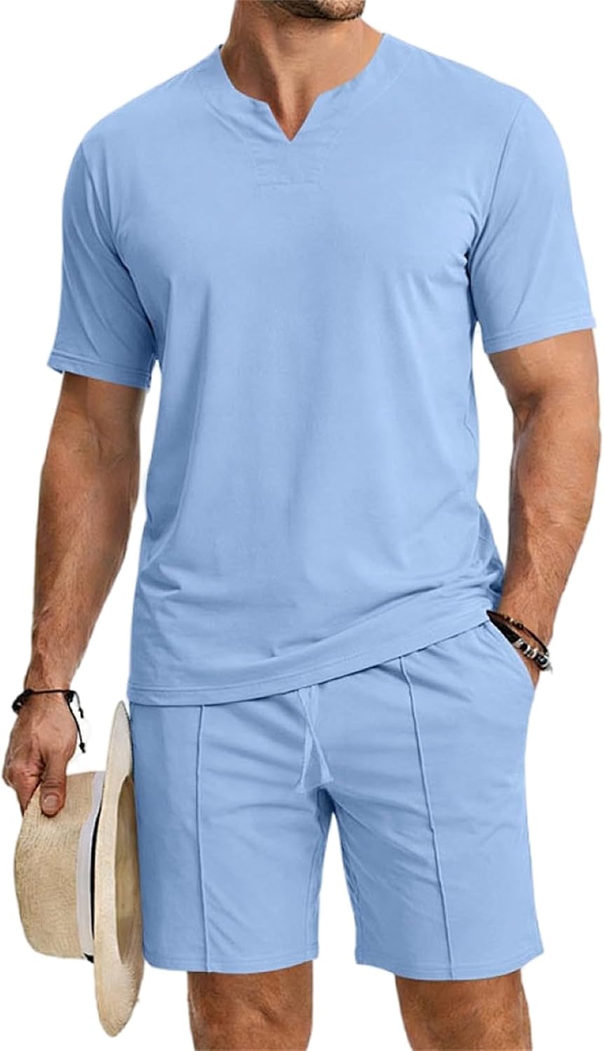 CHUUMEE Men's Shirt and Shorts Set 2 Piece Outfits Fashion Summer Tracksuits Casual Sportwear Set
