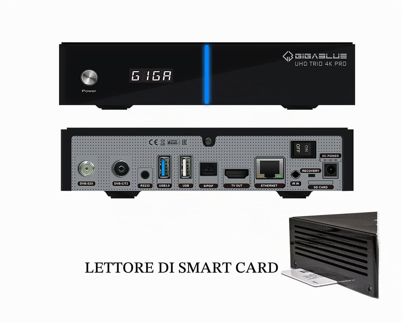 GigaBlue UHD Trio 4K PRO - Combinazione di sintonizzatori, W-LAN 1200Mbps, 1 x sintonizzatore DVB-S2X, 1 x sintonizzatore DVB-C/T2, nero