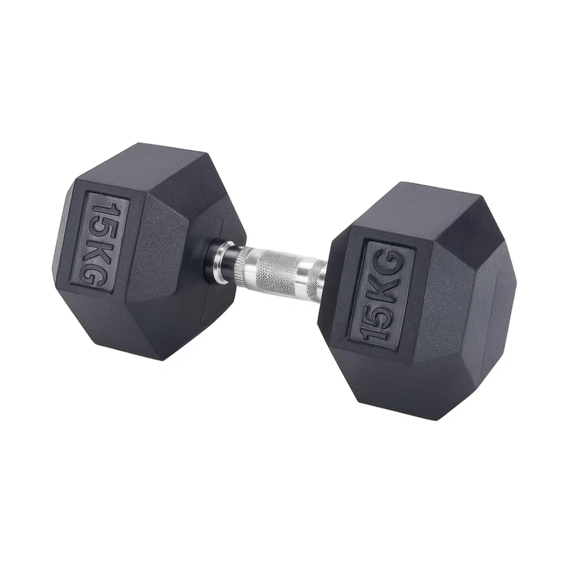 Hex Dumbbells Set – Rubber Encased Anti-Roll Hand Weights with Chrome Handles for Strength Training, Weightlifting & Home Gym – Single or Pair – 2.5kg to 20kg (Single 15kg / 33lbs)