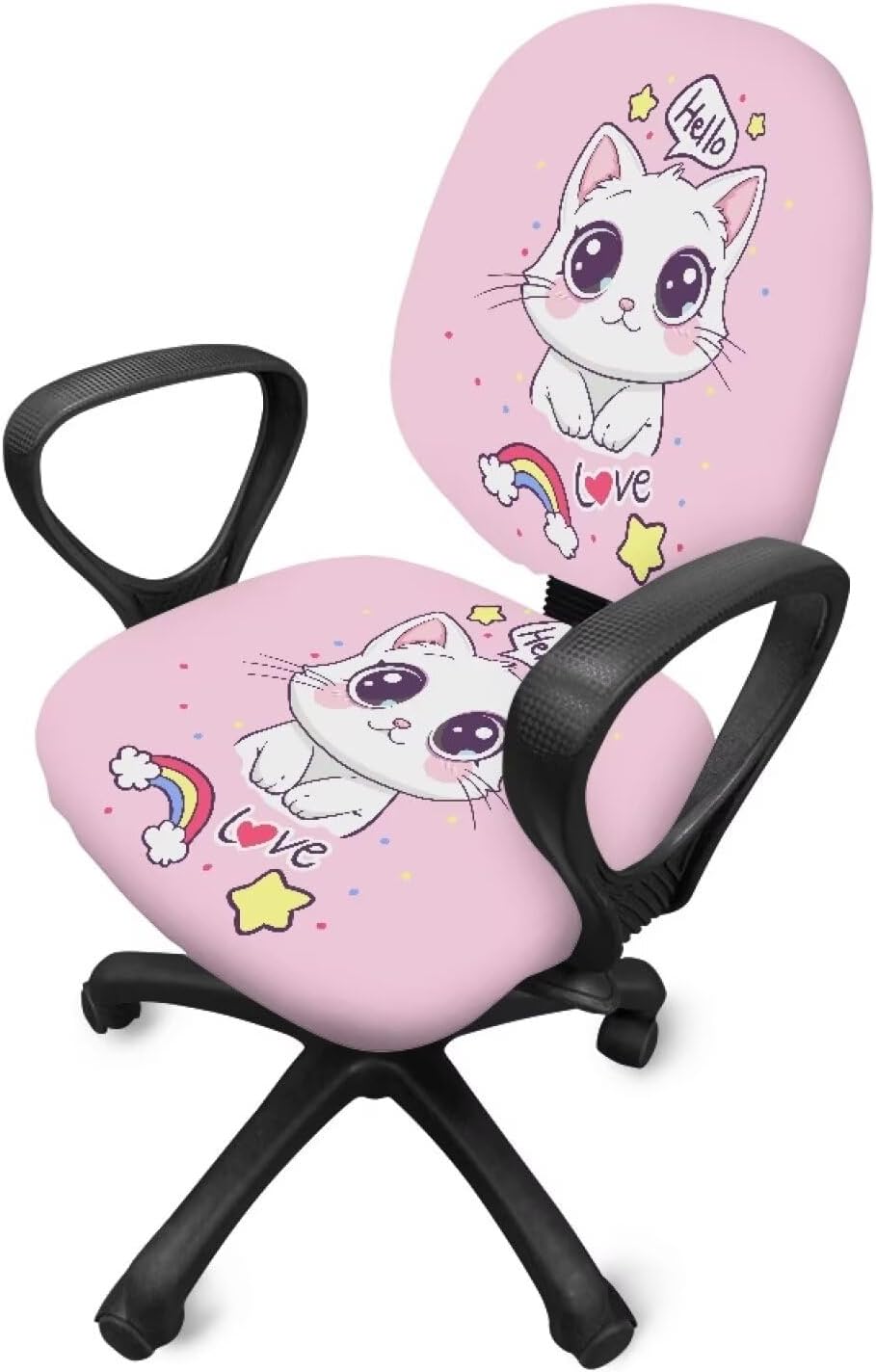 Cat Print Office Chair Cover Cute Gaming Chair Covers Computer Chair Slipcover 2 Piece Home Office Chair Cover with Electric Band Soft Fabric Desk Chair Cover Easy to Install and Clean image 3