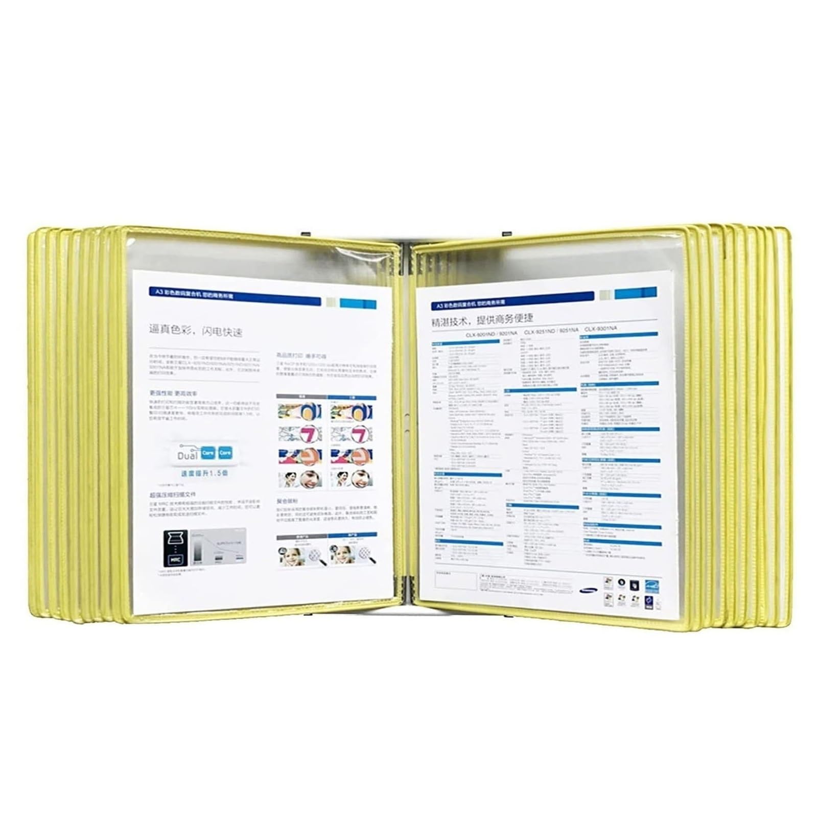 JOUFNING Wall Mount Reference Organizer - Metal and PVC Desktop Flip Display Folder, 20 Display Pockets, for Office/workshop Display and Storage A4 Documents, Easy To Install(Yellow)