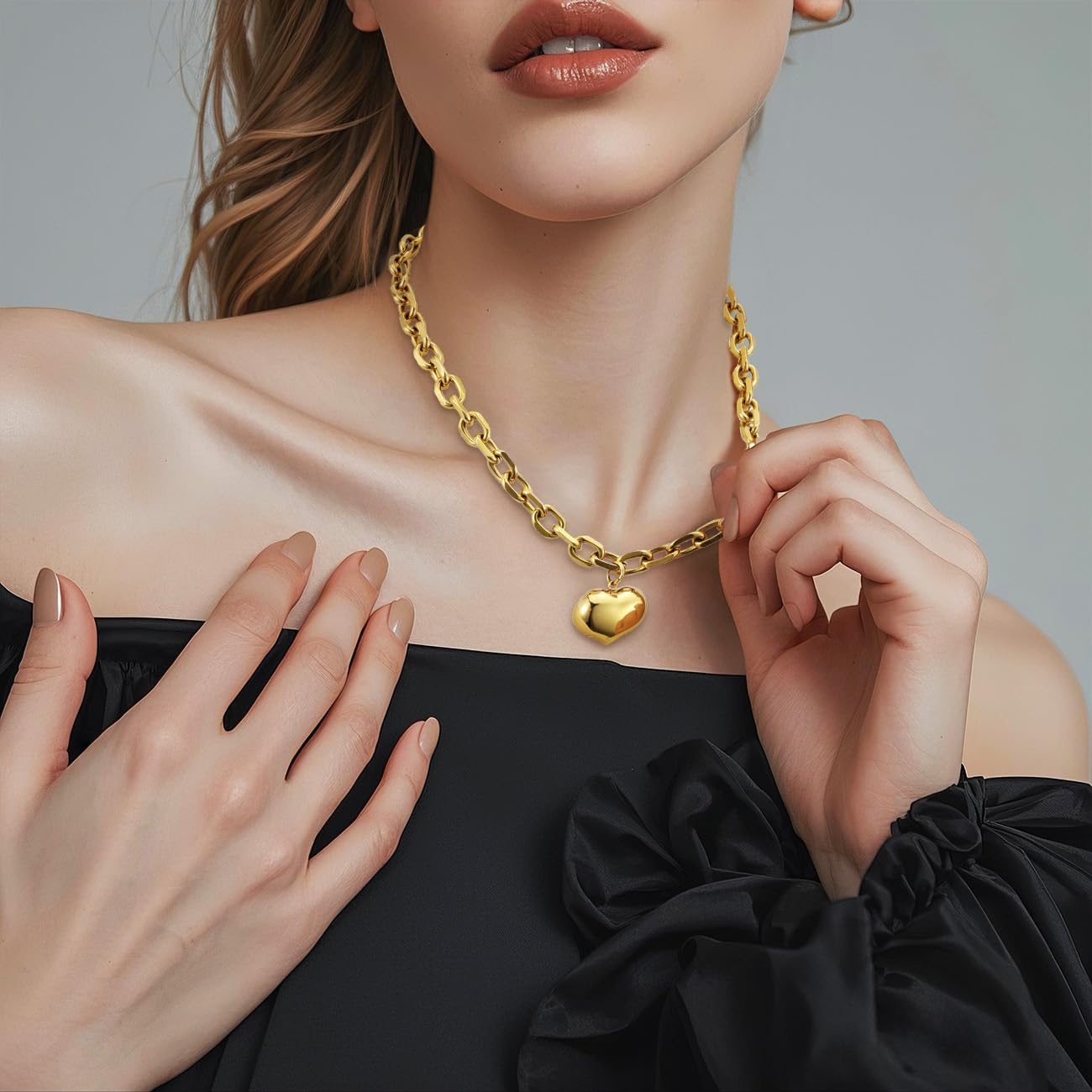 Emibele Dainty Gold Heart Charm Necklace for Women, Stainless Steel No Tarnish 18K Gold Plated Necklaces with Love Heart Pendant & Paperclip Chain, Valentines Birthday Jewelry Gifts for Women - Image 2