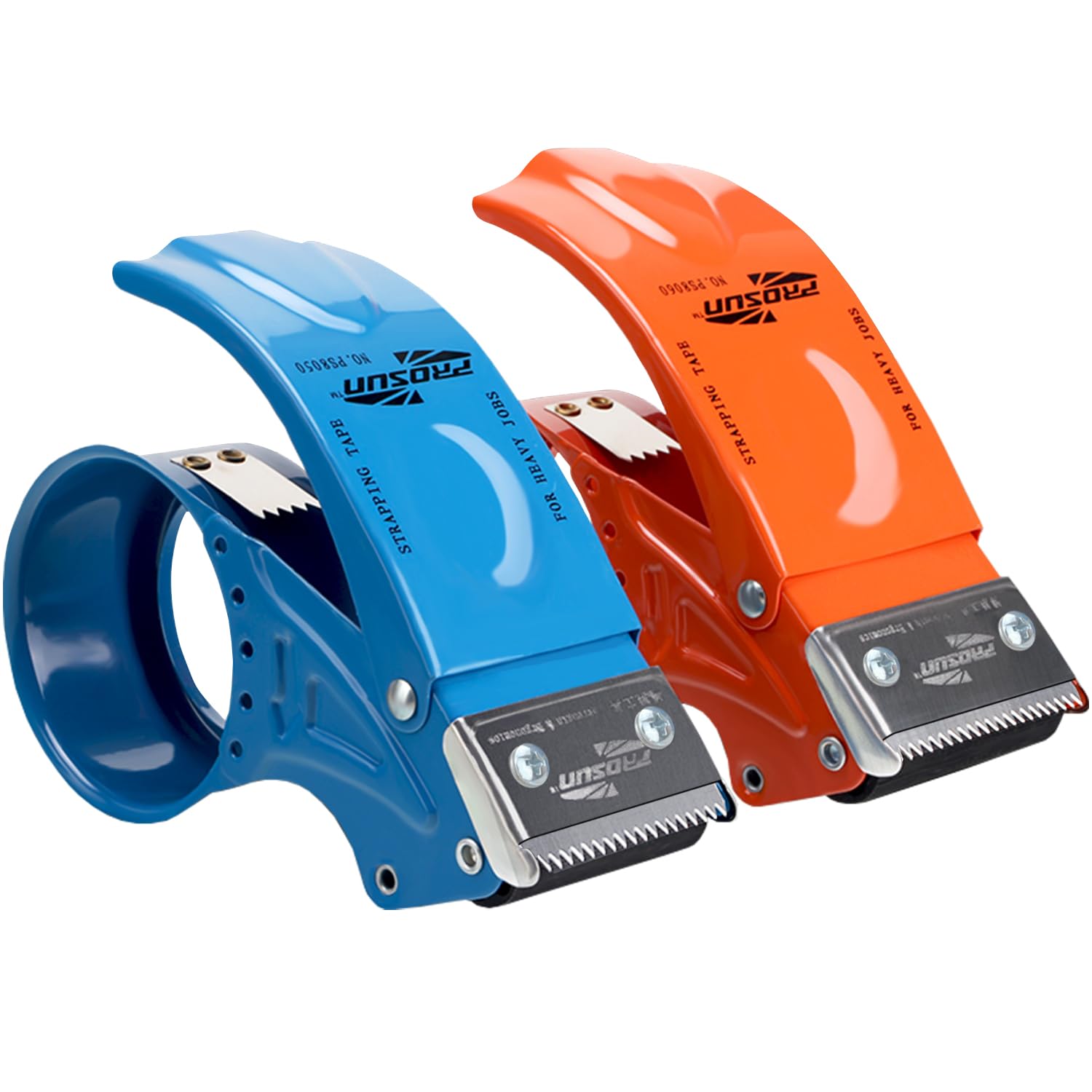 PROSUN 2 Pack Metal Packing Tape Dispenser Gun:2-inch Wide Tape Dispenser / 3-Inch Inner Paper Core(2" Blue + 2" Orange)