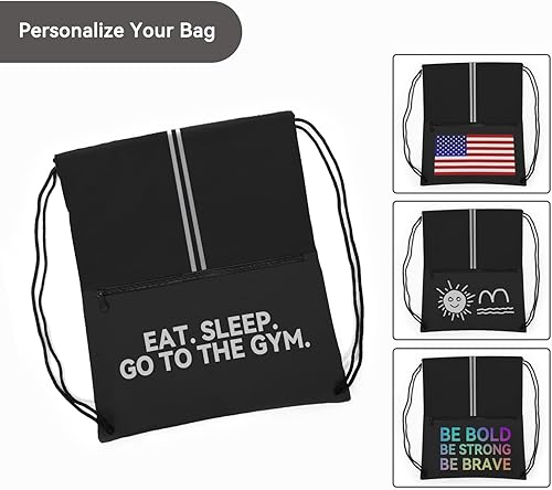 Miniatura 3 de Mochila deportiva con cordón, bolsa de gimnasio con cordón para hombres y mujeres, mochila ligera con bolsillo con cremallera, duradera, grande, dos