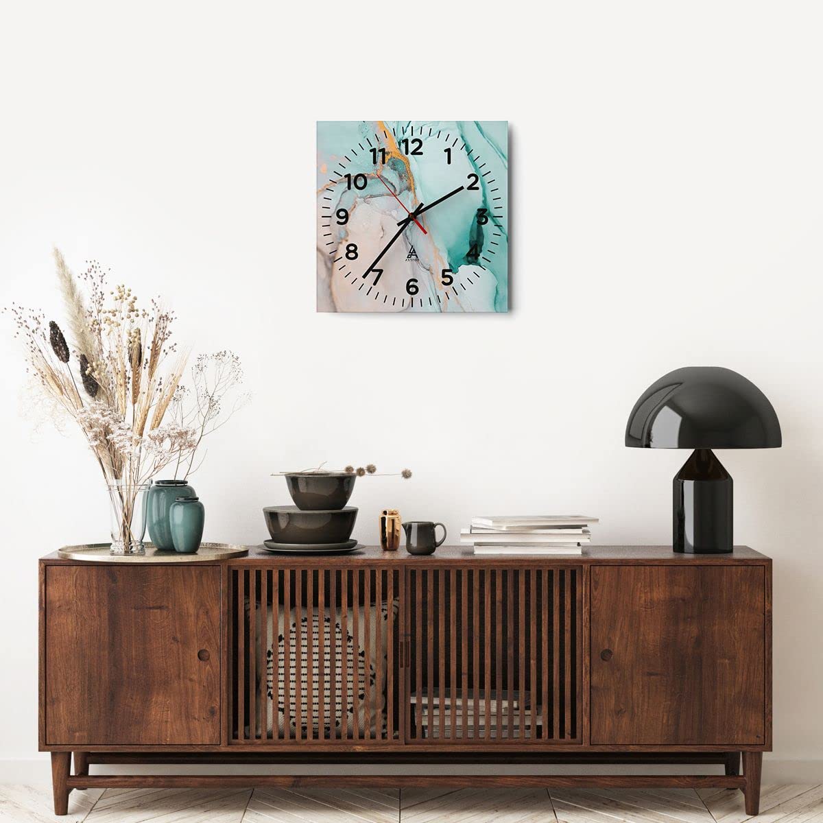 Orologio da Parete in Vetro Astrazione Turchese Liquido 40x40cm Piccolo Moderno Orologio da Muro Per Casa Cucina Soggiorno Silenzioso Wall Clock Decorazione Orologio da Appendere - C4AC40x40-4572
