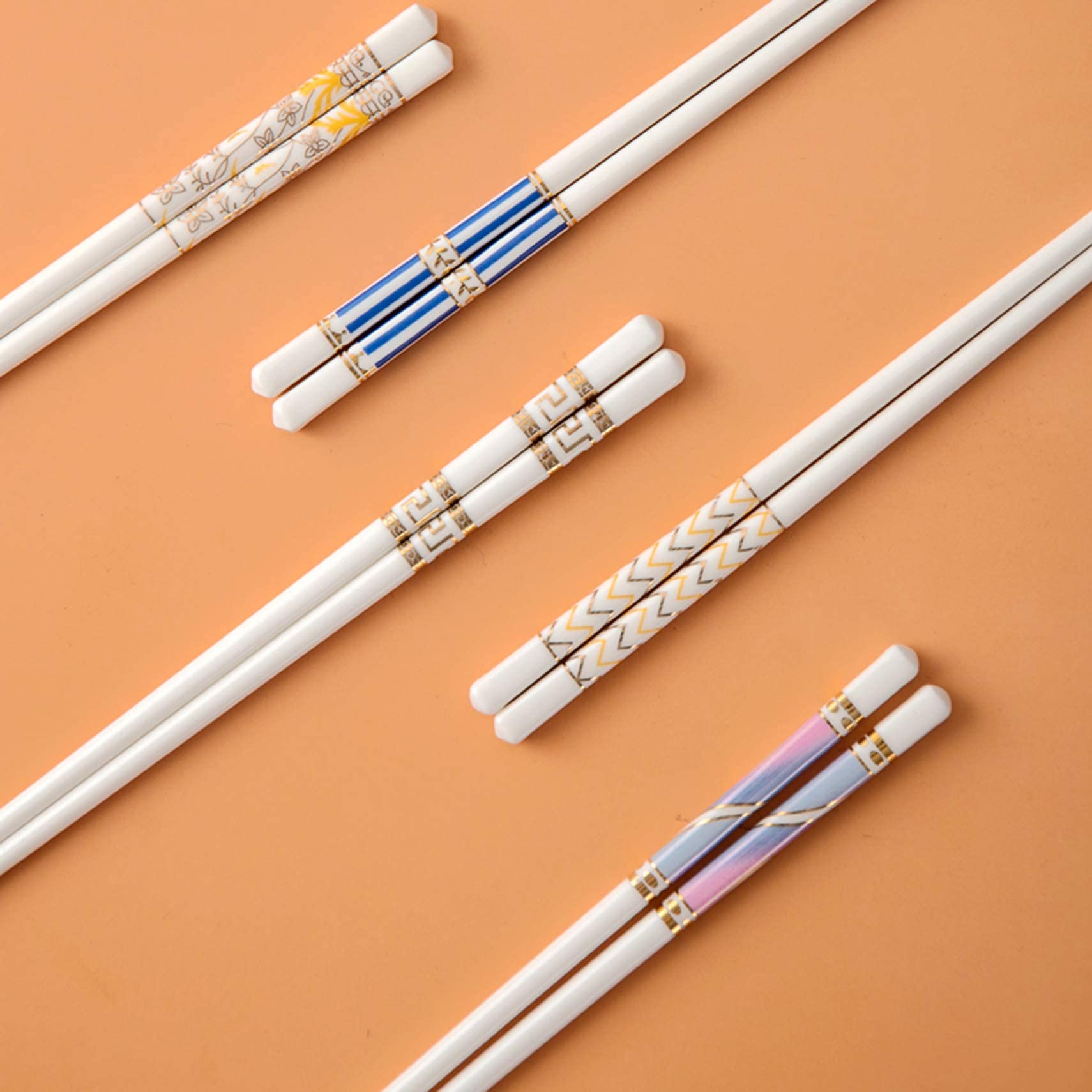 Lot de 10 Baguettes en céramique Chinoise, en Porcelaine, de Haute qualité, réutilisables, lavables au Lave-Vaisselle, idéales pour remplacer Les Baguettes en Bambou ou e