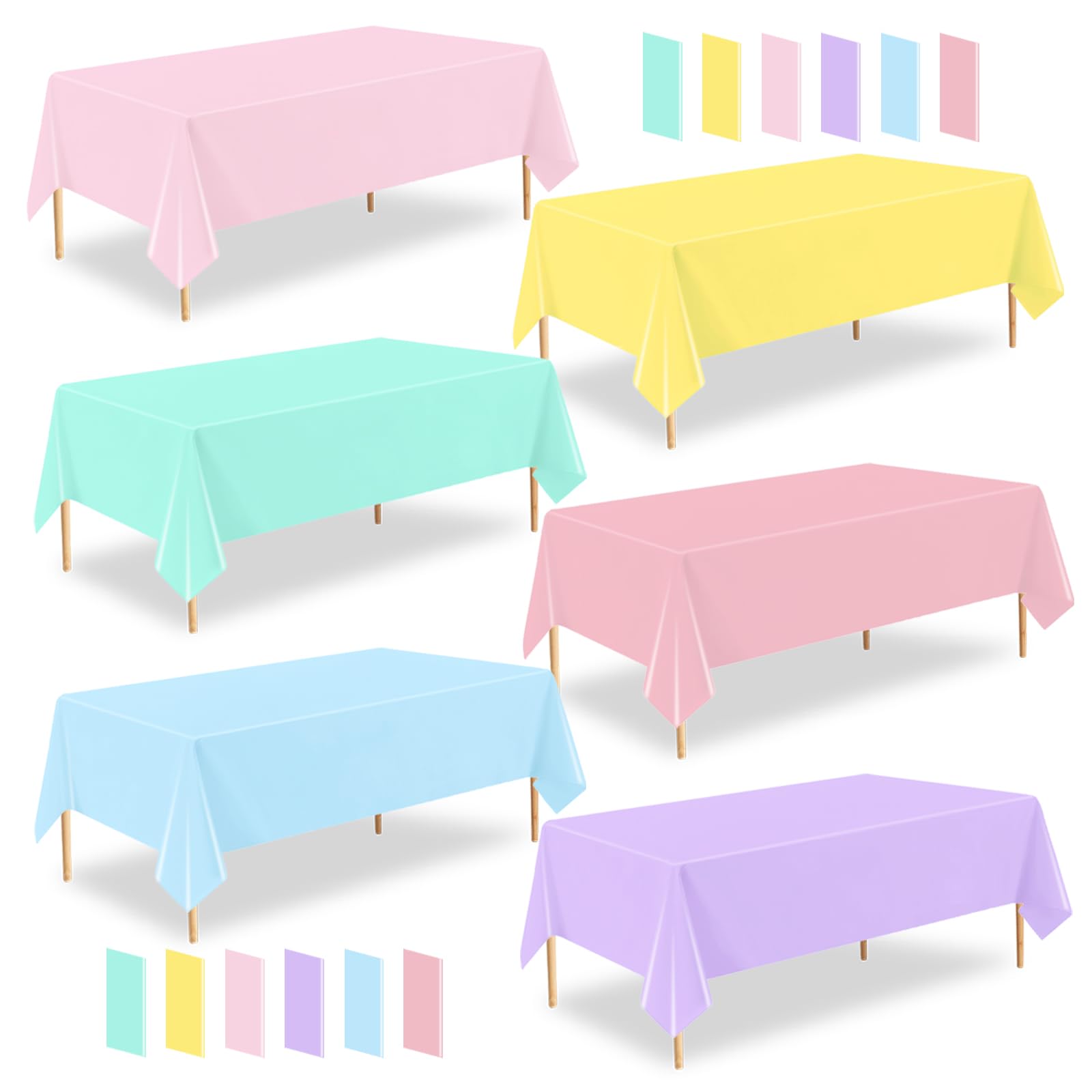 ZHIAXTON 12pack Plastic Pastel Tablecloth,54 X 108 Inch Disposable Colorful Mix Rectangle Tablecloth,Ice Cream Table Cloth for Baby Shower,Birthday,