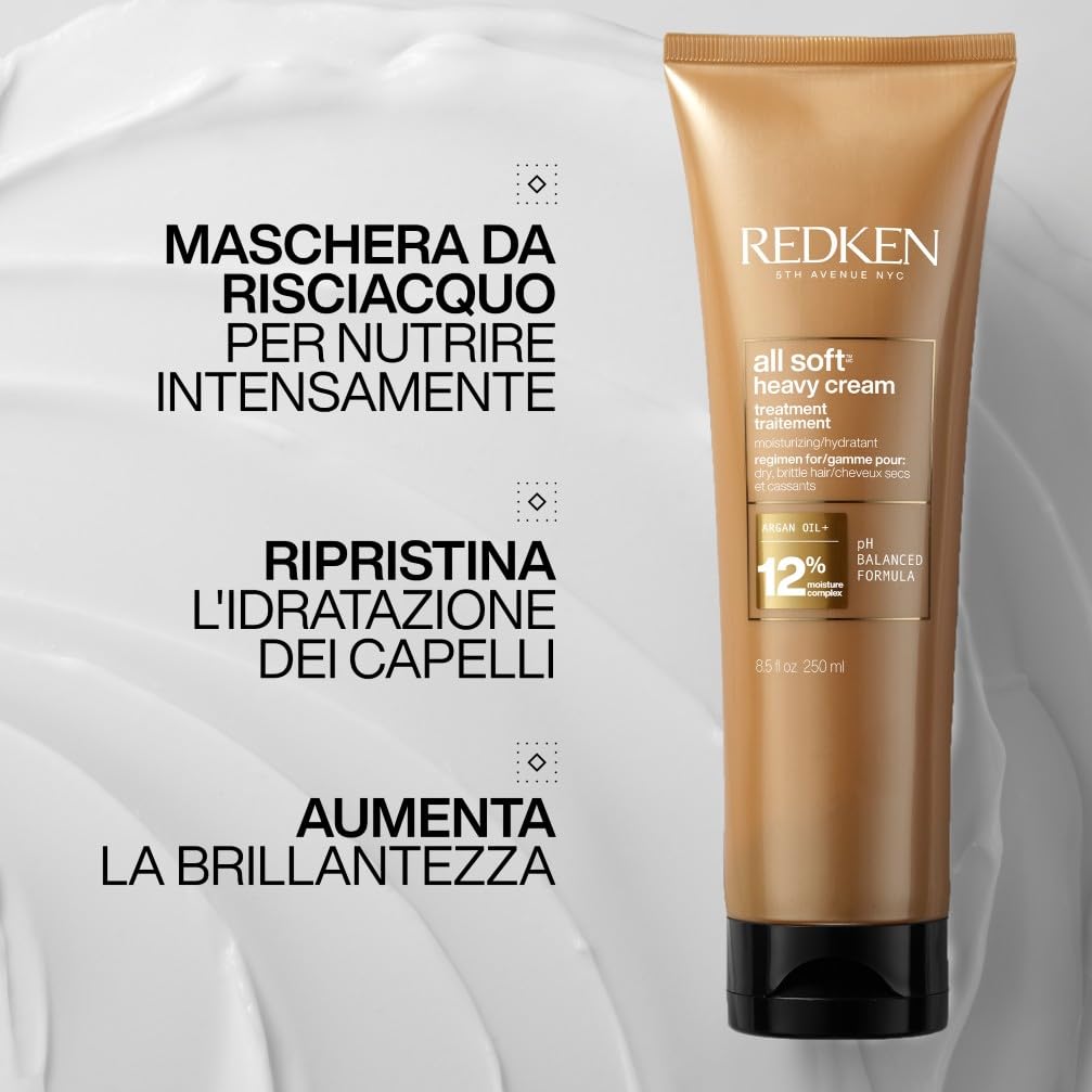 Redken | Maschera professionale Heavy Cream All Soft, Idratante per capelli secchi e fragili, 250 ml