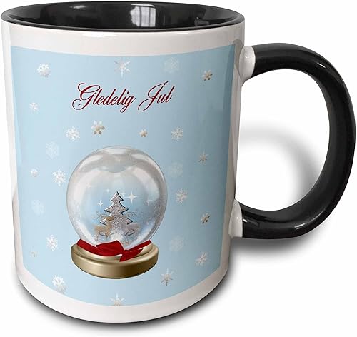 Miniatura 1 de 3dRose Taza de dos tonos, diseño de árbol de ciervos y copos de nieve, feliz Navidad en noruego, 11 onzas, color negro