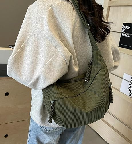 Vista 3 de Bolso Hobo para mujeres y hombres, bolso de hombro de media luna, bolso cruzado de lona de nailon retro, bolso cruzado de pana holgado