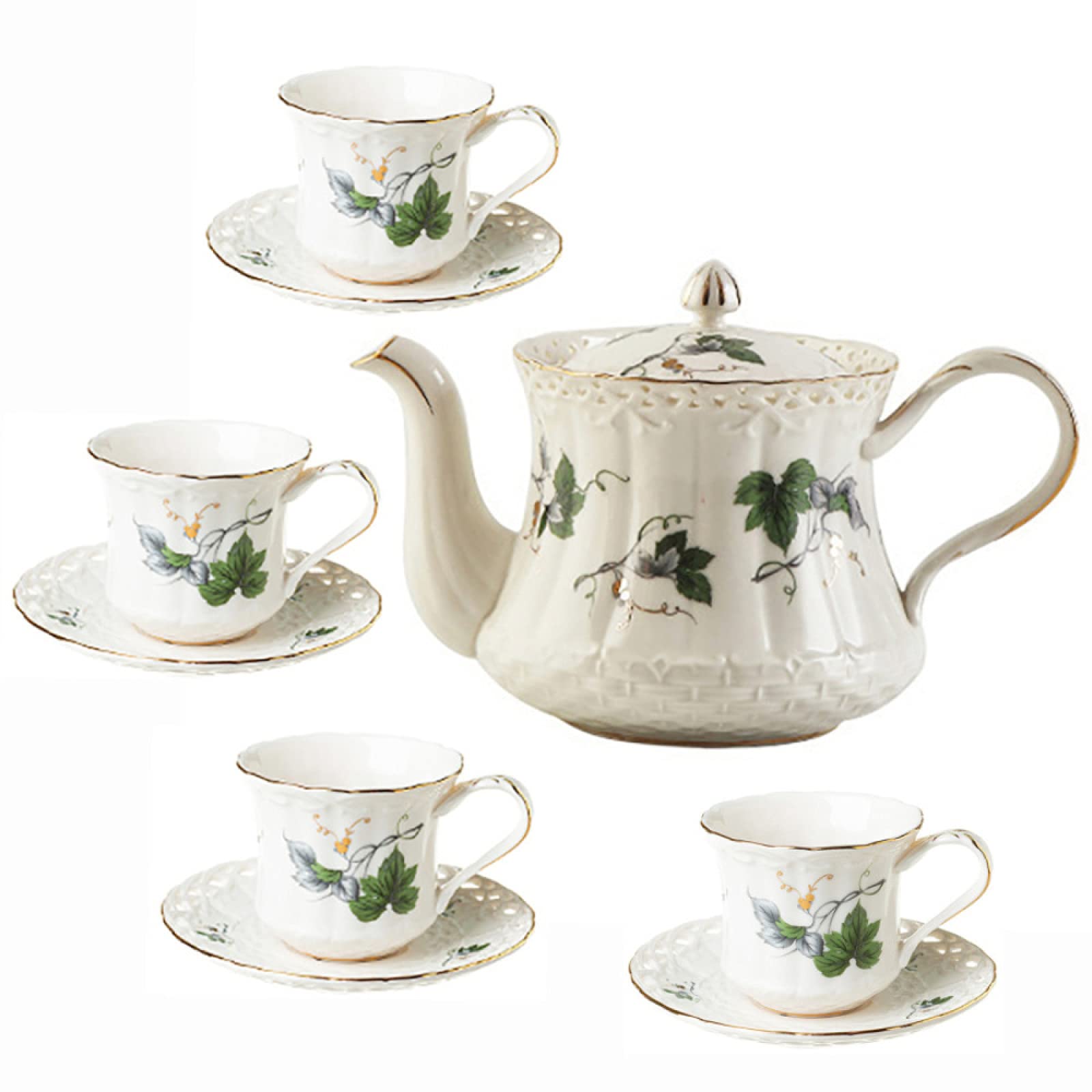 Sjdopulse Pink Teapot Set Ceramic,Afternoon Tea Set Porcelain Tea Sets Flowering Tea Sets Rural Country Style Coffee Cup And Saucer For Afternoon Tea Wedding Tea Service