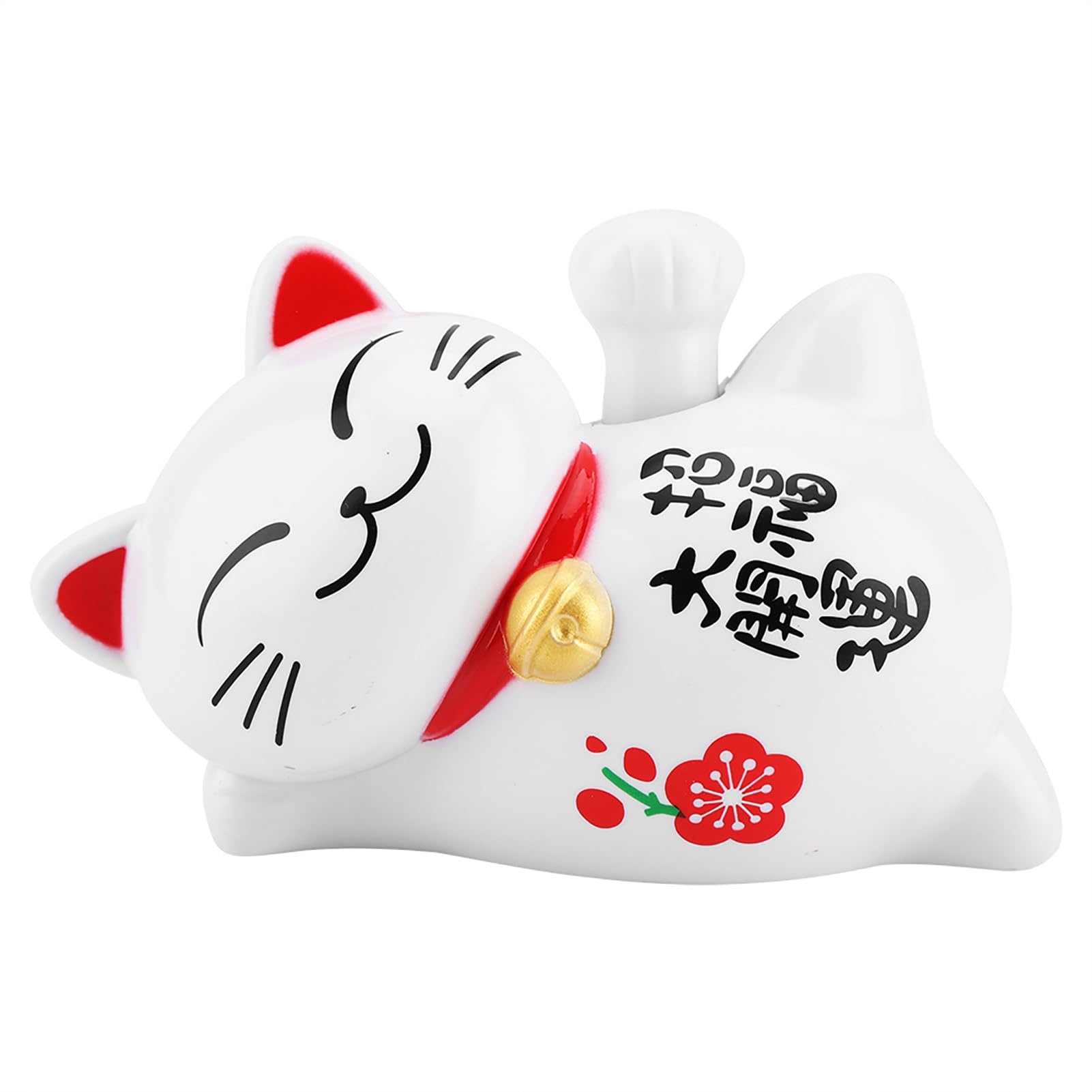 FTVOGUE Solar Powered Maneki Neko LuckyCat Fortune Welcoming Waving Arm Paw Up Lazy Lying Wealth Fortune Cat Home Stores Car Feng Shui Decor White