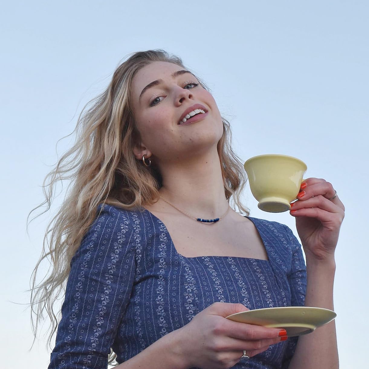 PEARLADA Turquoise/Lapis Lazuli Beaded Bar Pendant Necklace, Dainty 18k Gold Plated Chain Choker Necklace, Boho Turquoise Jewelry for Women - Image 3