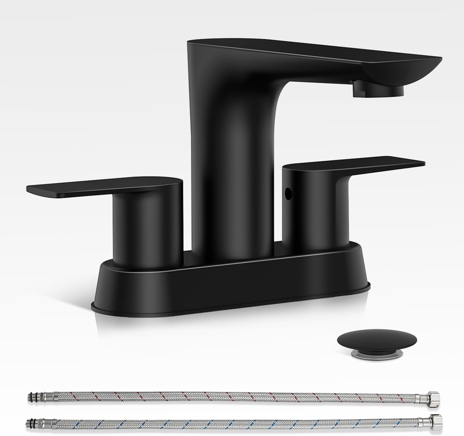Bathroom Sink Faucet, Black Faucet for Sink 4 Inch 2 Handle Centerset, Bathroom Faucets with Pop Up Drain and 2 Supply Hoses, Stainless Steel Lead-Free RV Vanity Sink Faucet