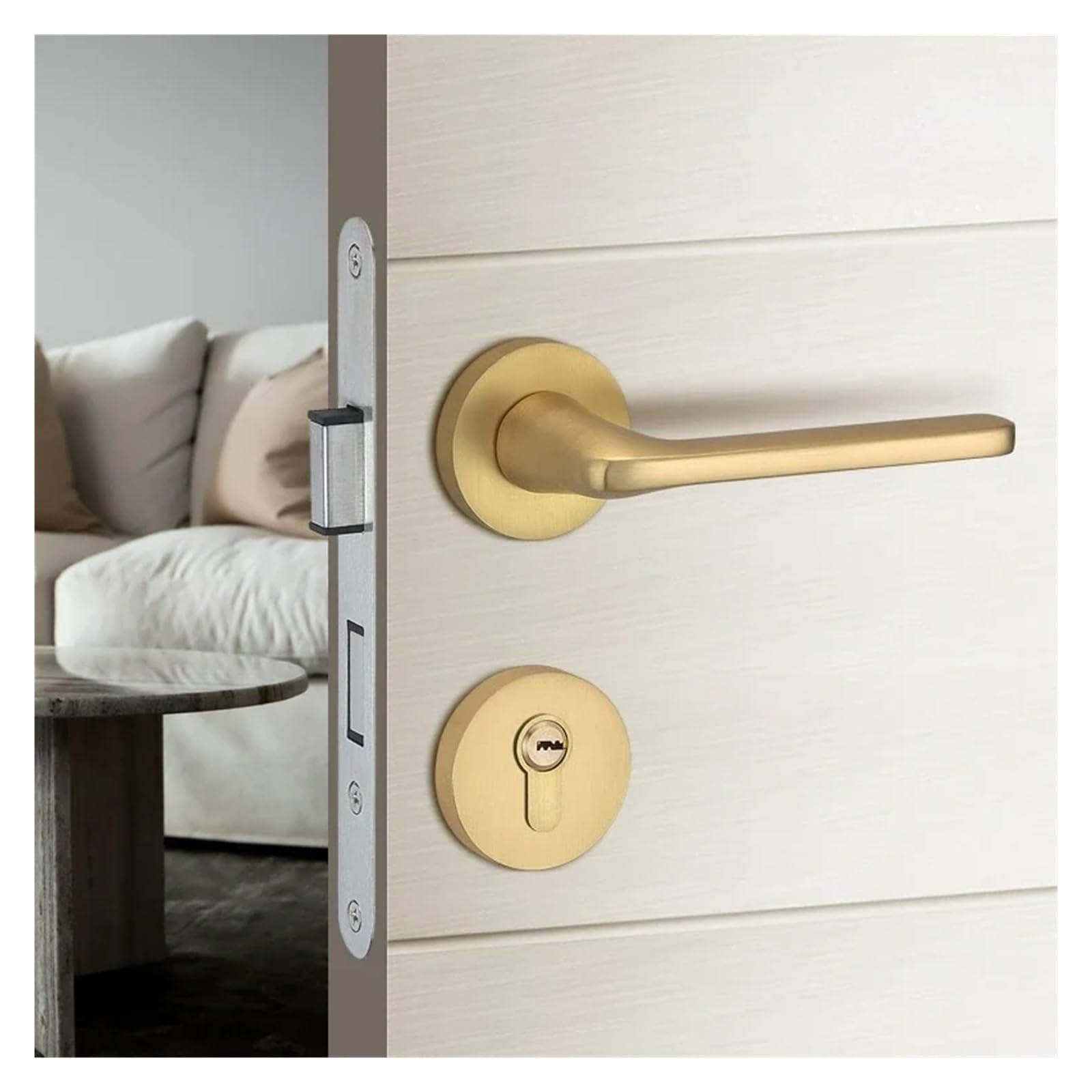 Cerradura de manija dividida con acabado de lujo Drawing Gold-A para puertas interiores