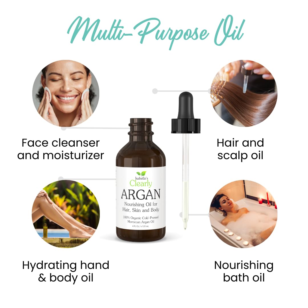 Huile d’Argan Bio du Maroc 100% Pure | Première Pression à Froid | Huile Végétale Visage, Cheveux, Corps & Ongles | Vierge, Non Raffinée | Flacon Verre 120 mL