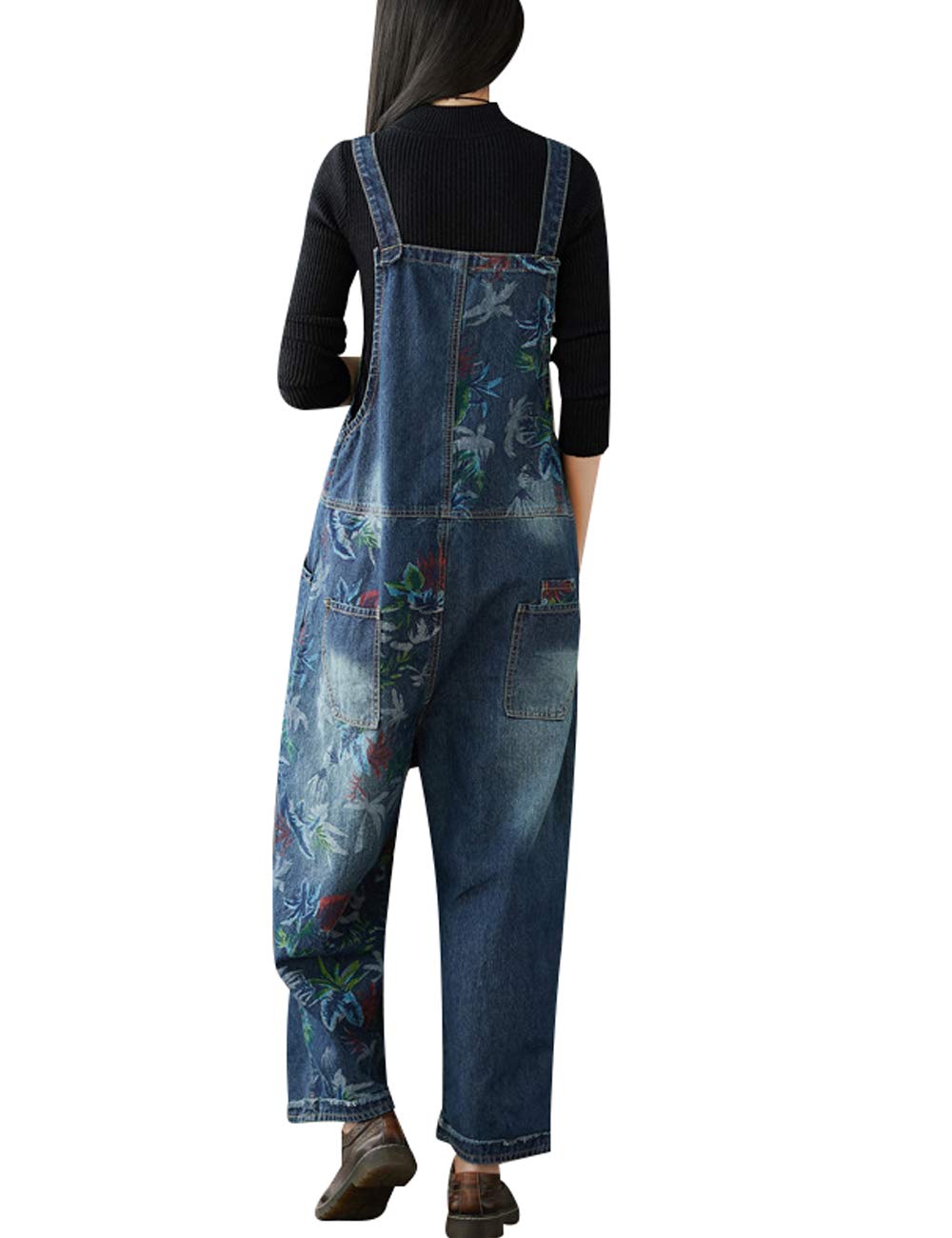 Youlee Damen Breites Bein Denim Overalls Retro Beiläufig Latzhose