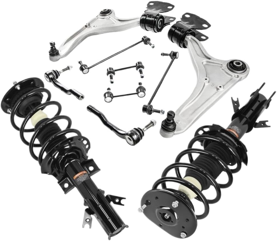 Front Suspension Lower Control Arm, Sway Bar Link, Tie Rod End, and Strut Assembly Kit Compatible with Fusion FWD 2013-2020
