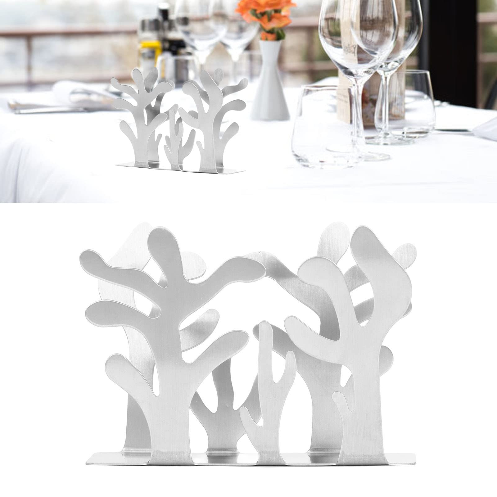 Fdit Portatovaglioli in Acciaio Inossidabile, Design Corallo Moderno per Cucina Bar Ristorante, Argento