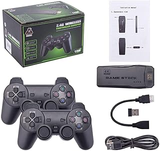 LINZ M8 Retro Game Console, Plug and Play Video Game Stick, 64G Retro Arcade Game Player with 10,000 Games, Handheld Game Console 4K HDMI TV with Dual 2.4G Wireless Gamepad Controllers
