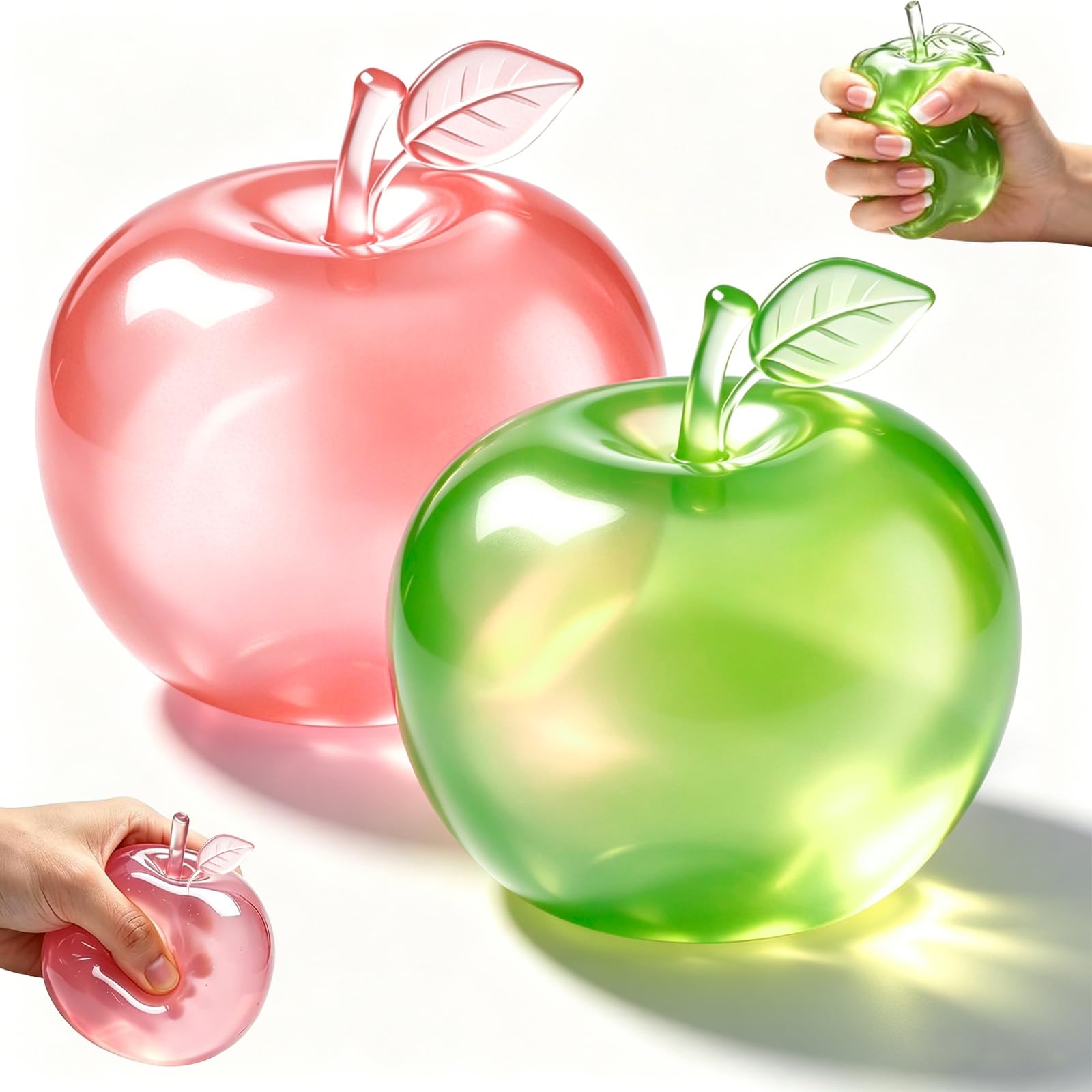 Photo 1 of 2PCS Apple Squishy Toy, Slushy Green Apple Squishy, Realistic Clear Fruit Squishies Soft Slow Rising Stress Balls for Anxiety Relief, Cute Squeeze Fidget Toys for Adults & Kids, Party Favors Gift