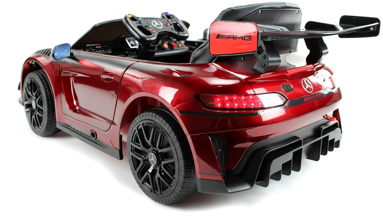 Playhouse Mercedes GT3 4x4-4 Motoren, Bluetooth, Lizenz, Ledersitz, Lackiert, 2 Stoßdämpfer, Eva Räder, 12V 9ah, Fernbedienung,Kinder Elektroauto, Kinderauto Kinderfahrzeug (Rot)