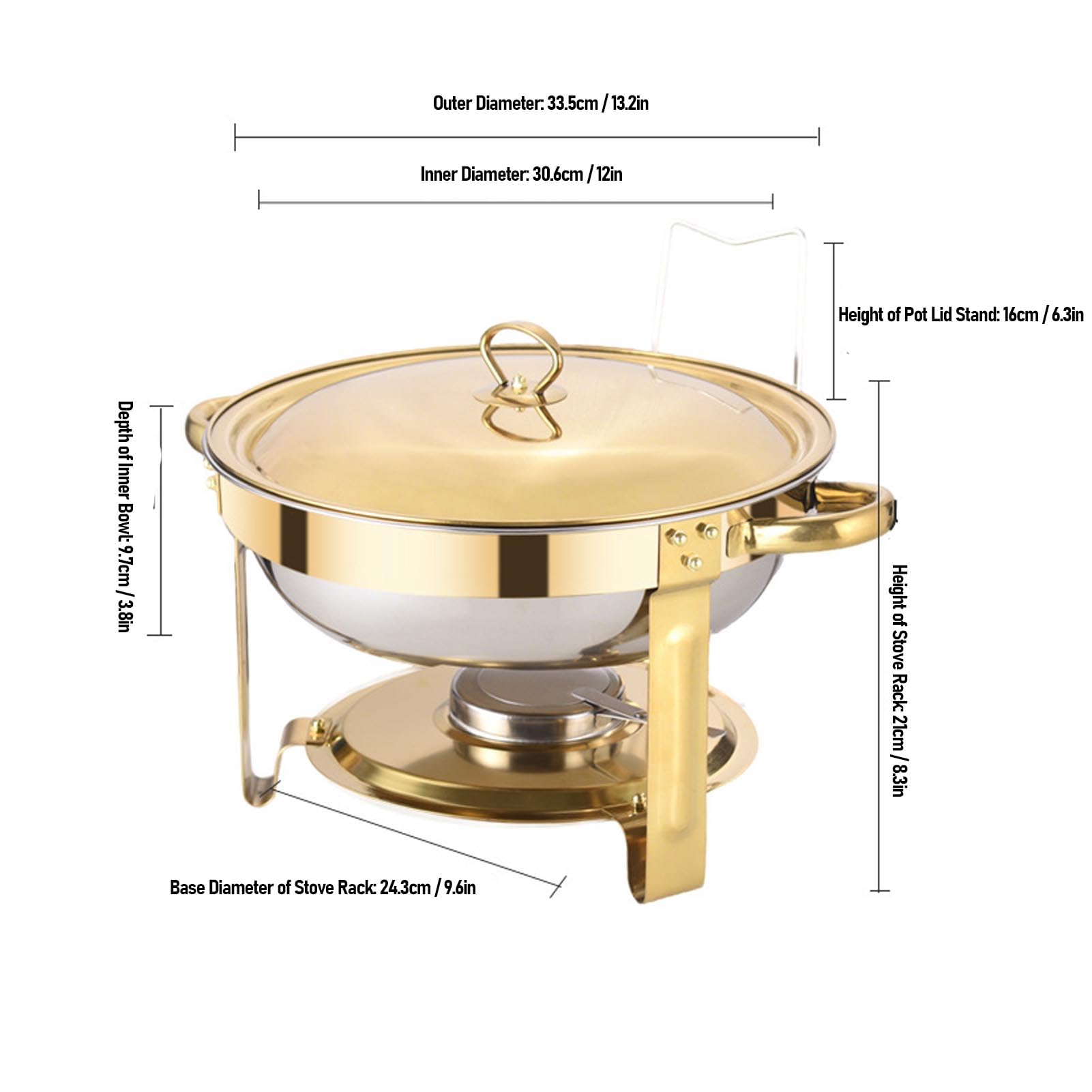 Brrnoo Juego de 2 Platos Redondos para Frotar, de Acero Inoxidable, de 4,5 L, con Soportes para Tapas y Cubiertas Ventiladas para Fiestas de Catering Tipo Buffet