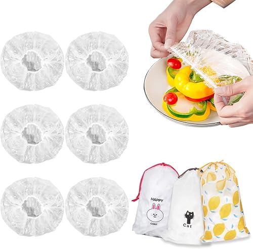 300 fundas reutilizables para tazones, cubiertas de plástico para cuencos con fundas elásticas transparentes para almacenamiento de alimentos para