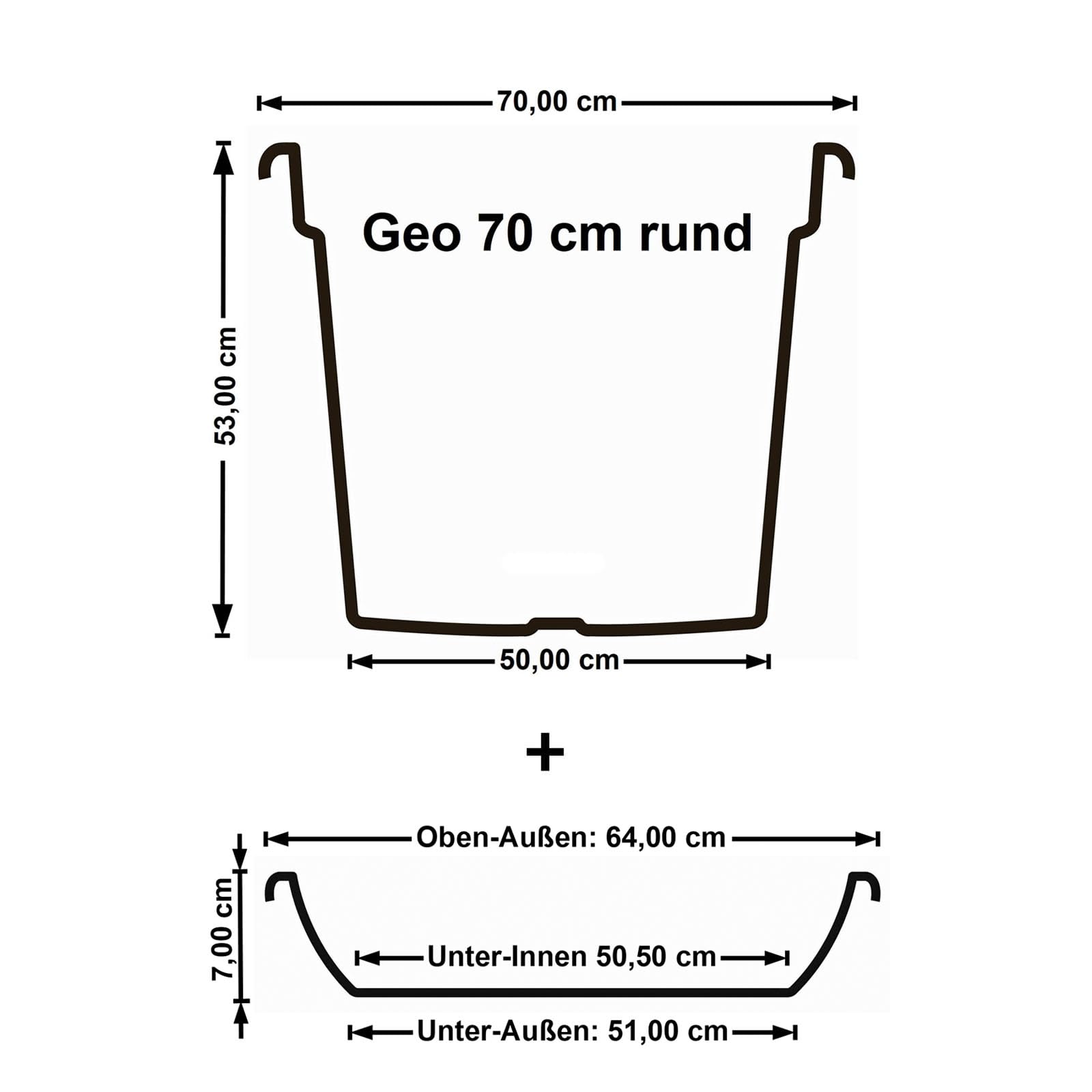 Euro3plast Geo Blumentopf mit Untersetzer Kunststoff 70 cm Ø rund in den Farbe Anthrazit – Taupe oder Terrakotta (Anthrazit)