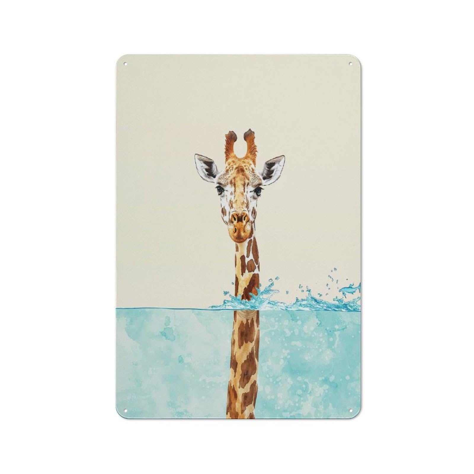 Junmoney Style-12 Vintage Metal Sign 30X20cm Featuring Giraffe In Water Minimalist, Home Bar Decor For Cafe, Pub, Workshop Or Home Bar