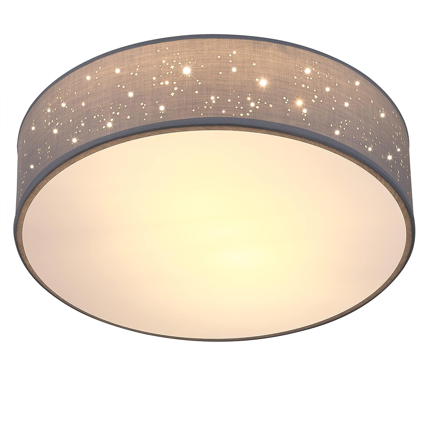 MONZANA® Flush Ceiling Light, Grey Star Perforated Fabric 30cm for 1x E27 Bulb for LED Bulbs max. 40w, Suitable for Living Room, Kitchen, Bedroom, Home Office, Hallways, Kids Room Ceiling Flush Light