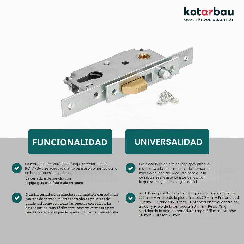 KOTARBAU® Cerradura de gancho para puertas correderas, 72/40, cerradura de seguridad, plata