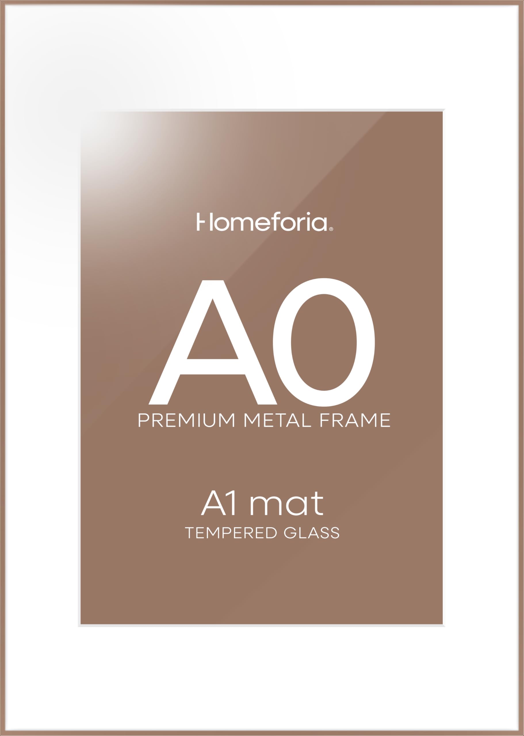 Homeforia A0 Mocha Poster Frame, High-End Metal, A1 Mat, Glass | High End Aluminum, Tempered Glass, Acid-Free A1 Removable Mat, A0 Edge-to-Edge Display, Wall Kit, Set Of 1